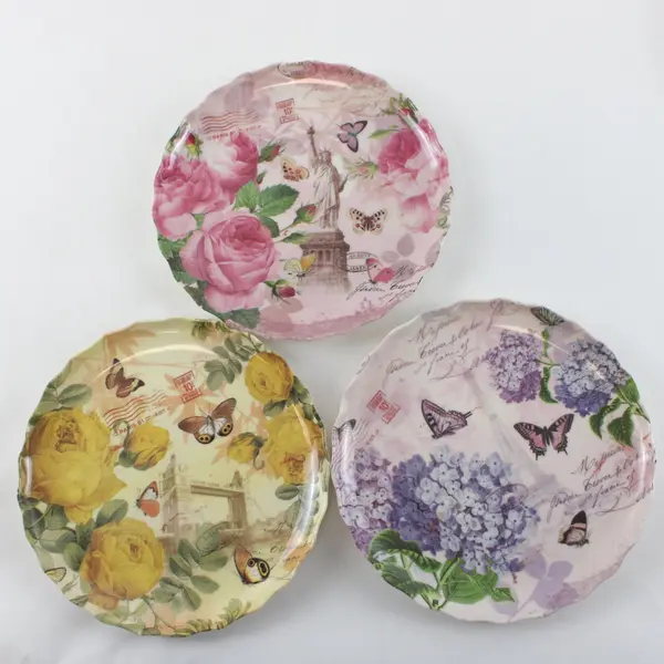 Set of 3 Floral Butterfly Melamine 8" Salad Plates
