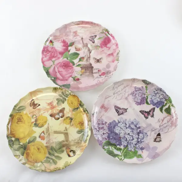 Set of 3 Floral Butterfly Melamine 8" Salad Plates