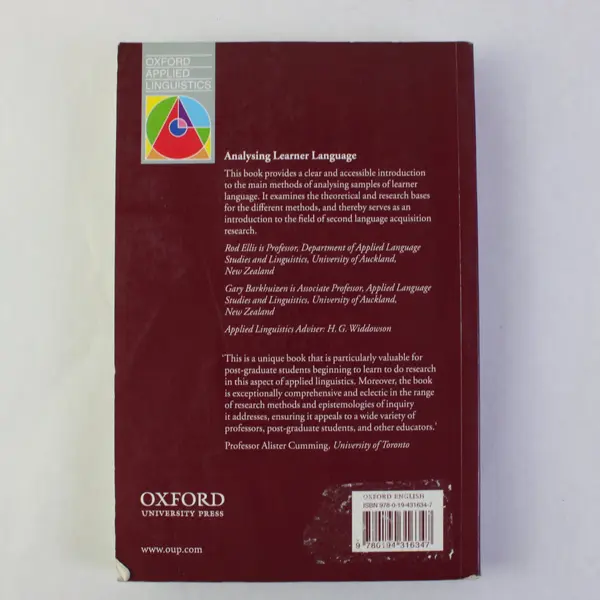 Analysing Learner Language Rod Ellis Gary Barkhuizen 2005 PB Oxford University