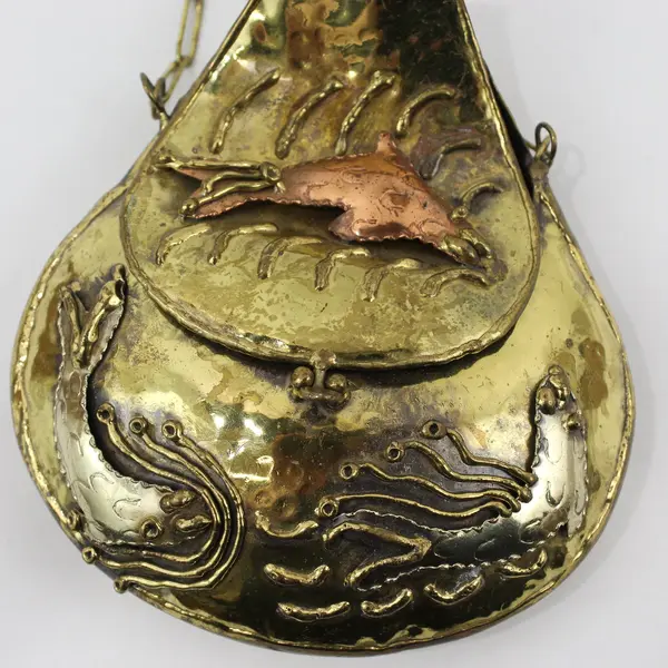 Vintage Small Handmade Brass Crossbody Purse Fish Designs 5.5"