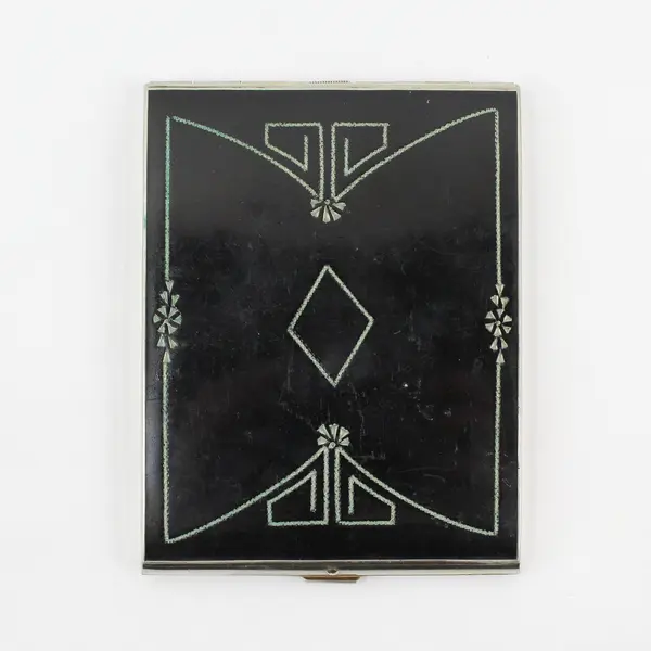 Vintage Art Deco Etched Black Silver-Tone Cigarette Case FLAWED