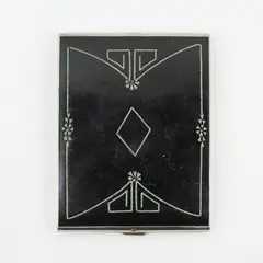 Vintage Art Deco Etched Black Silver-Tone Cigarette Case FLAWED