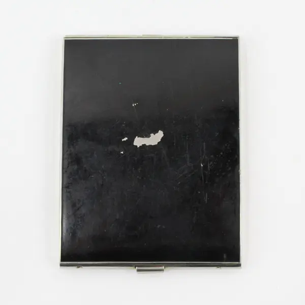 Vintage Art Deco Etched Black Silver-Tone Cigarette Case FLAWED