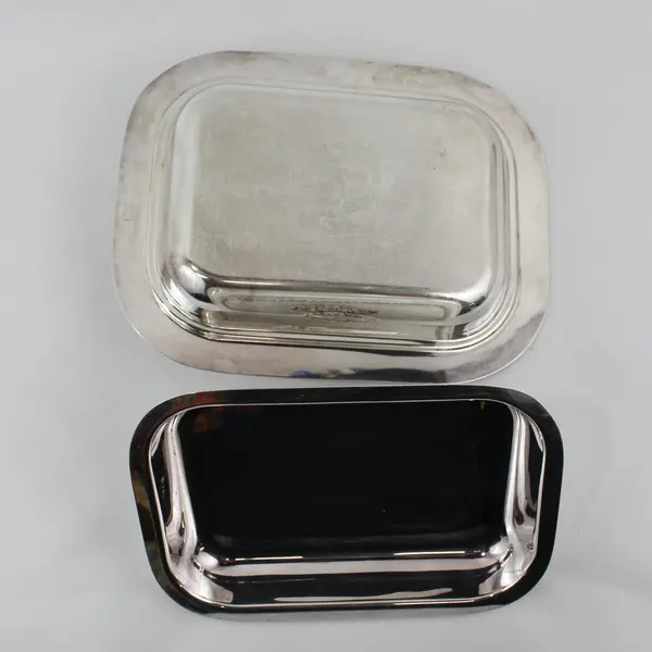 Vintage 2 Section Divided Silver Plate Entree Serving Dish and Lid