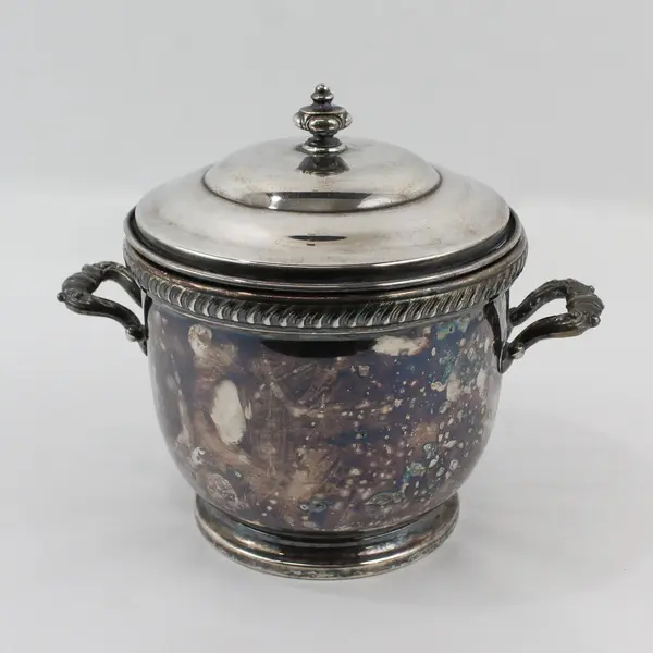 Vtg Poole Bristol B40 Silver Plated Ice Bucket w/ Glass Liner
