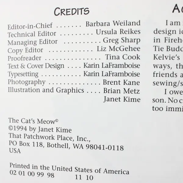 Vintage The Cat's Meow SC Quilting book 1994, Janet Kime #B184