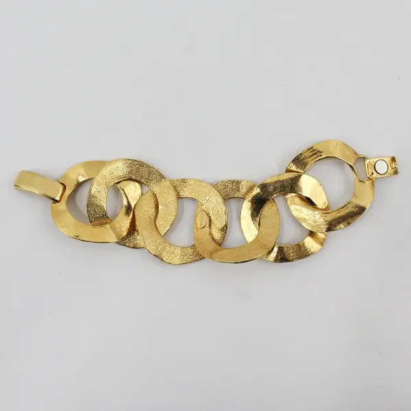 Chico's Chunky Gold-Tone Hammered Link Bracelet 7.25"