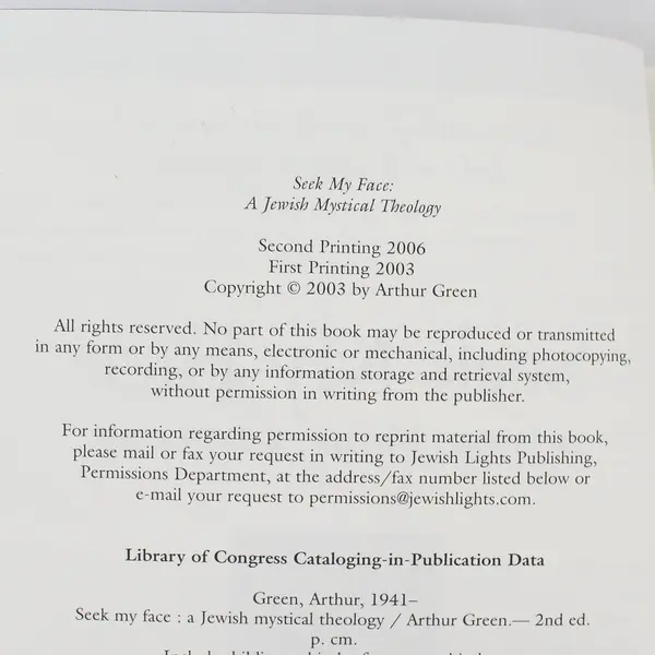 Seek My Face A Jewish Mystical Theology Arthur Green 2006 Paperback Good