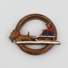 Vintage Whimsicle Costume Pin Scottie Dog pulling Boy on Sled 