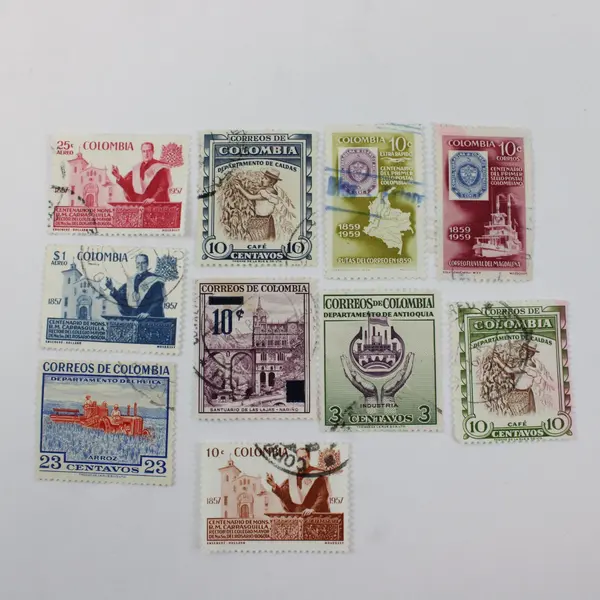 Lot of 10 Colombia 1950s Used Postage Stamps Mixed Departmental Issues