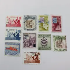 Lot of 10 Colombia 1950s Used Postage Stamps Mixed Departmental Issues
