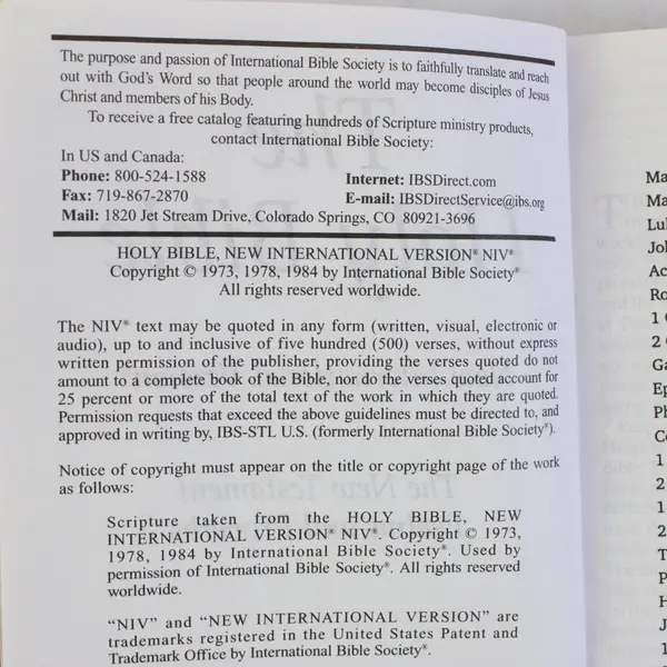 VTG Pocket Size New Testament Psalms Proverbs New International Version 1984 SC