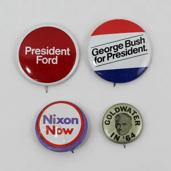 Lot of 4 Vintage Presidential Campaign Pinback Buttons Goldwater Nixon Ford Bush
