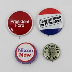 Lot of 4 Vintage Presidential Campaign Pinback Buttons Goldwater Nixon Ford Bush