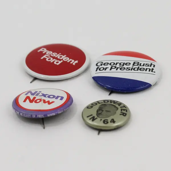 Lot of 4 Vintage Presidential Campaign Pinback Buttons Goldwater Nixon Ford Bush