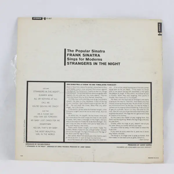 Frank Sinatra Strangers In The Night 12" Vinyl Record 