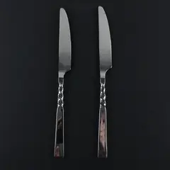 Lot of 2 Unknown Brand Stainless Dinner Knives Partial Twisted Handles 9.5"