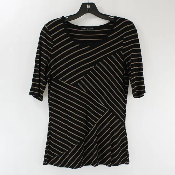 Cable & Gauge Tan and Black Striped Stretch Shirt  1/2 Sleeve