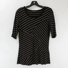 Cable & Gauge Tan and Black Striped Stretch Shirt  1/2 Sleeve