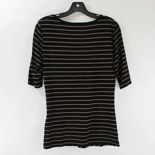 Cable & Gauge Tan and Black Striped Stretch Shirt  1/2 Sleeve