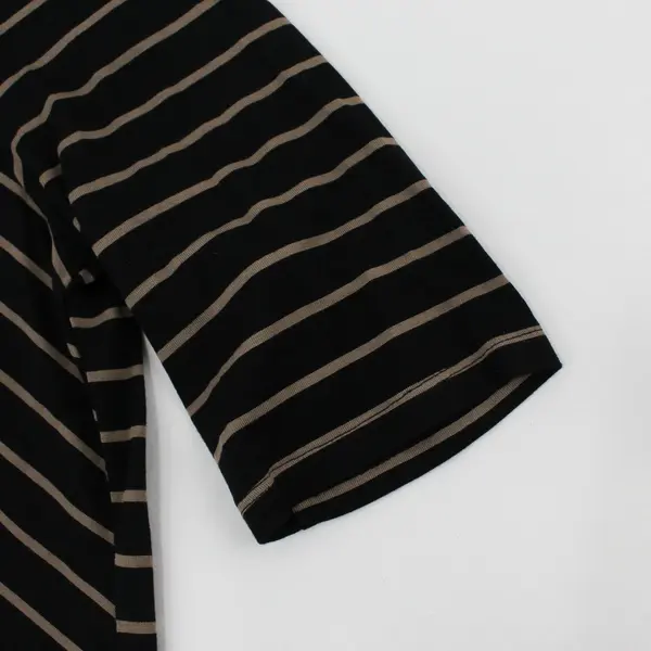 Cable & Gauge Tan and Black Striped Stretch Shirt  1/2 Sleeve