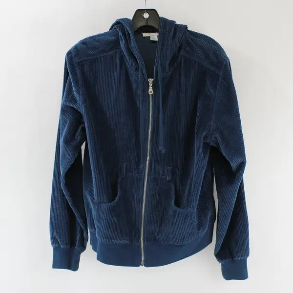Dressbarn Blue Cotton Corduroy Full Zip Hoodie Jacket Size M