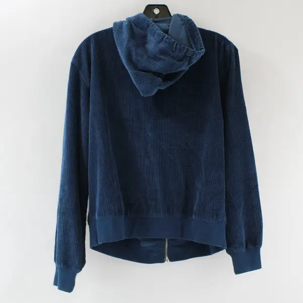 Dressbarn Blue Cotton Corduroy Full Zip Hoodie Jacket Size M