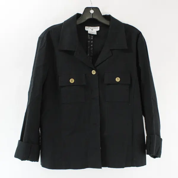 Kathy Ireland Women's Large Black Stretch Button Up Cropped Jacket