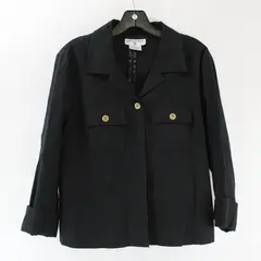Kathy Ireland Women's Large Black Stretch Button Up Cropped Jacket