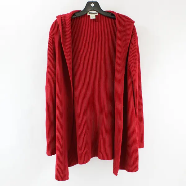 Eddie Bauer Red Knitted Hooded Cotton Cardigan Women's L
