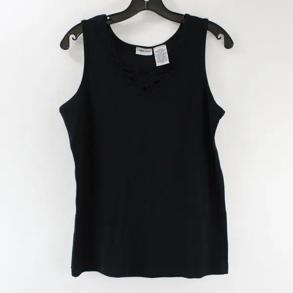 Cabin Creek Women's Petite M Black Tank Top Lace Applique Neckline