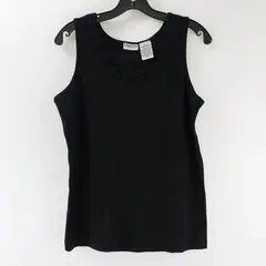 Cabin Creek Women's Petite M Black Tank Top Lace Applique Neckline