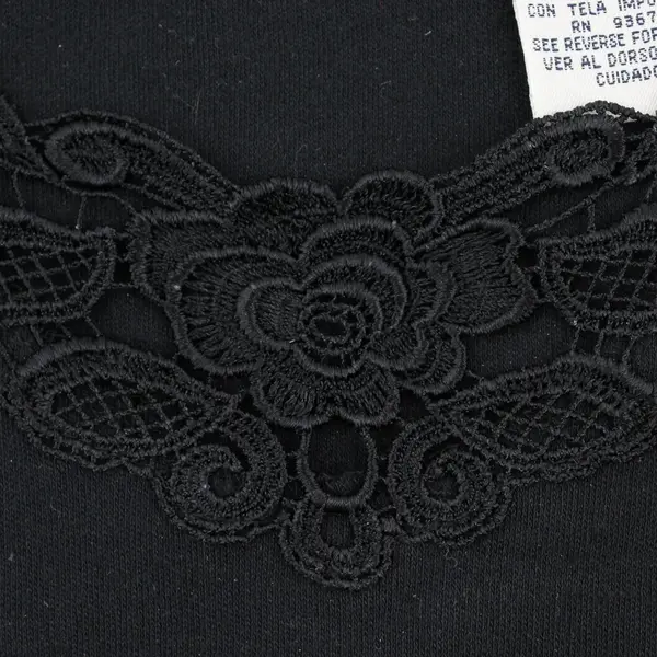 Cabin Creek Women's Petite M Black Tank Top Lace Applique Neckline