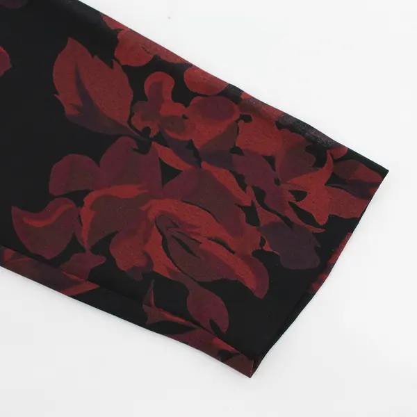 Norton McNaughton Womens Petite 10P Black Red Floral Long Sleeve Blouse