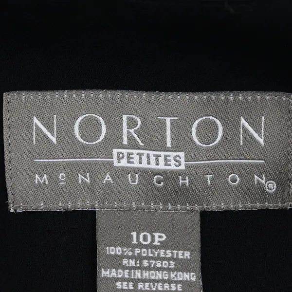 Norton McNaughton Womens Petite 10P Black Red Floral Long Sleeve Blouse
