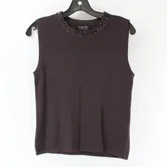 Finity Brown Sleeveless Sweater Vest Sequin Trim Crew Neck Size M