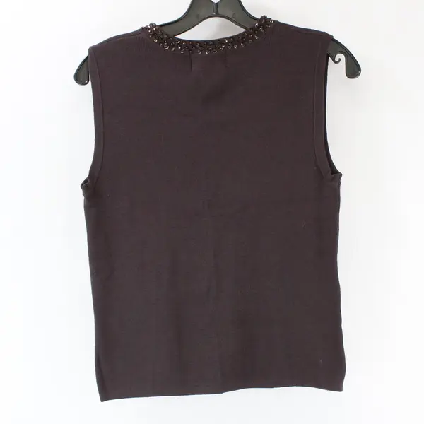 Finity Brown Sleeveless Sweater Vest Sequin Trim Crew Neck Size M