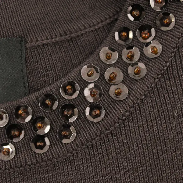 Finity Brown Sleeveless Sweater Vest Sequin Trim Crew Neck Size M