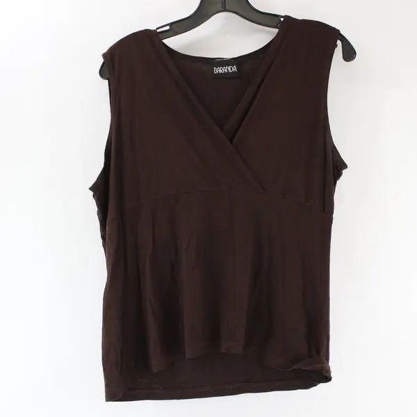 Baranda Brown Sleeveless V-Neck Faux-Wrap Empire Waist Top Sz M