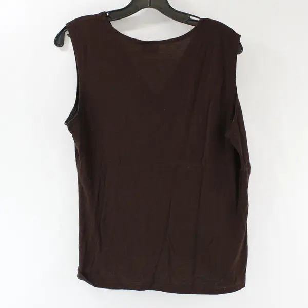 Baranda Brown Sleeveless V-Neck Faux-Wrap Empire Waist Top Sz M