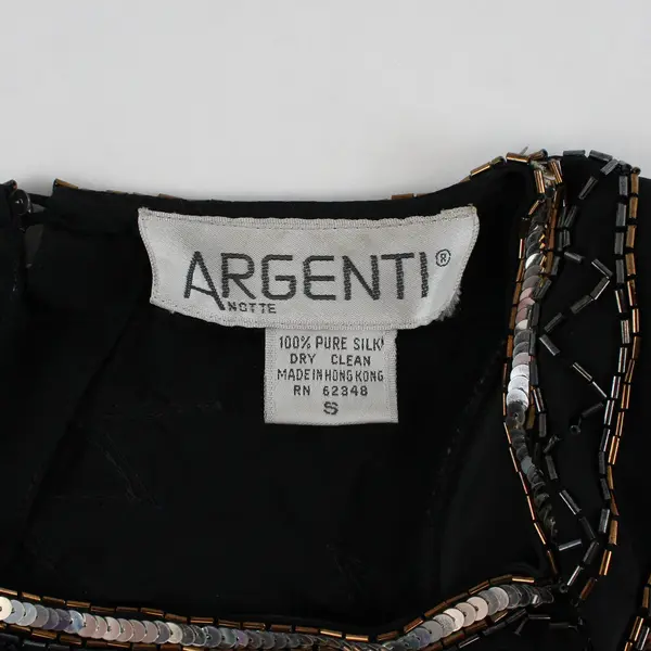 Vintage Argenti Notte Beaded Sequined Black Short-Sleeved Silk Top Women's Small