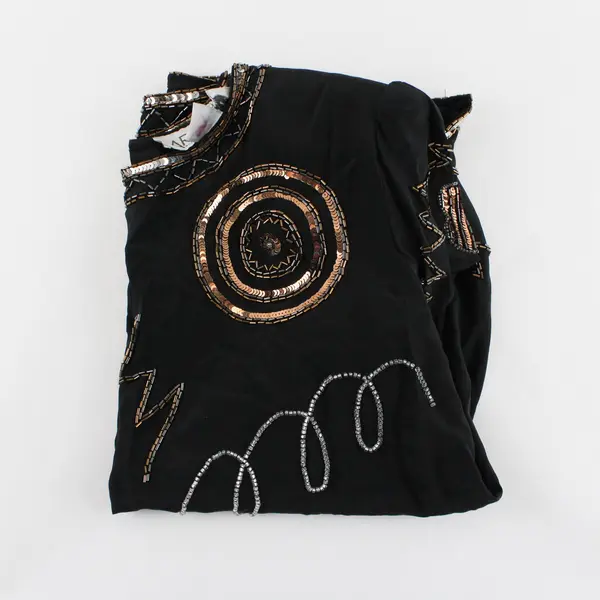 Vintage Argenti Notte Beaded Sequined Black Short-Sleeved Silk Top Women's Small