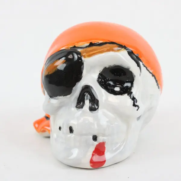 Ceramic Pirate Skull Halloween Decoration Small Multicolor Hand Painted