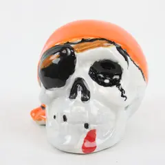 Ceramic Pirate Skull Halloween Decoration Small Multicolor Hand Painted