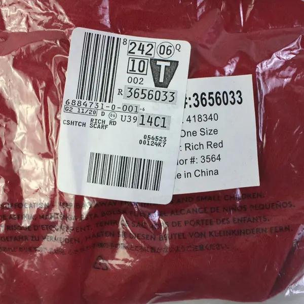 Lands' End One Size Rich Red Knit Fringe Rectangle Scarf New Sealed