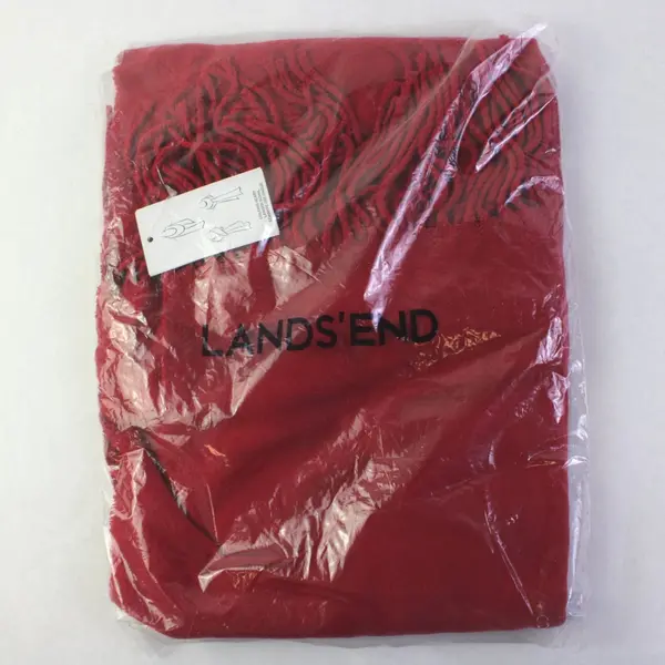 Lands' End One Size Rich Red Knit Fringe Rectangle Scarf New Sealed