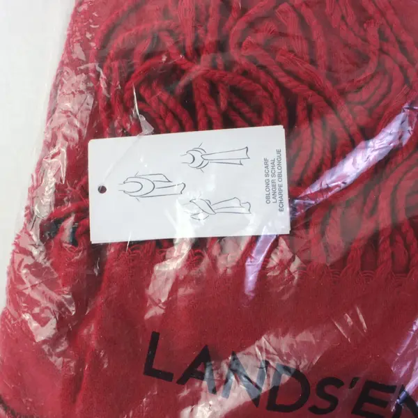 Lands' End One Size Rich Red Knit Fringe Rectangle Scarf New Sealed