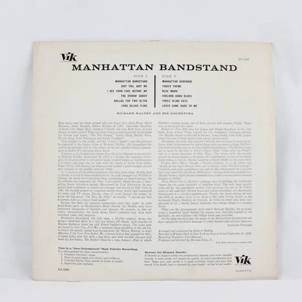 Richard Maltby And His Orchestra, Manhattan Bandstand 12" Vinyl Record