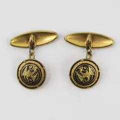 Vintage Gold-Painted Dragon Design Cufflinks