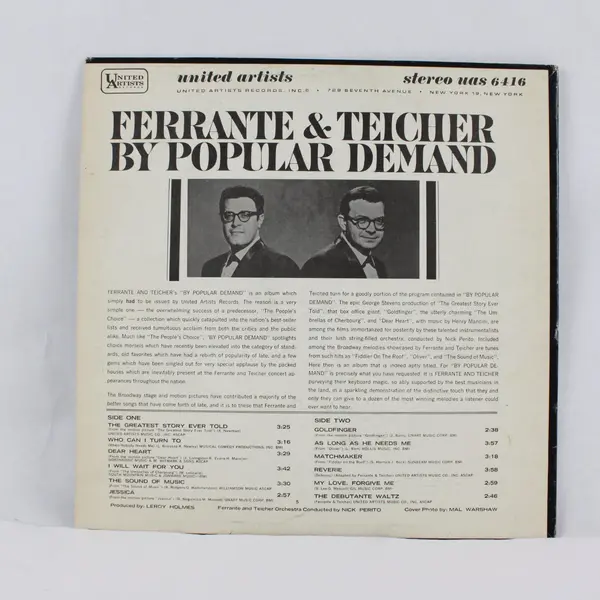 Ferrante & Teicher By Popular Demand 12" Vinyl LP UAS 6416